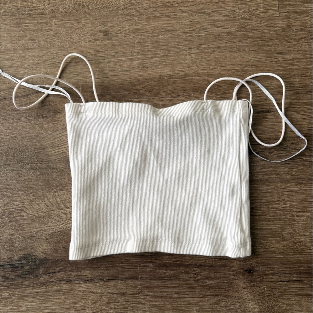 Zara White Ribbed Knit Tube Tank Top